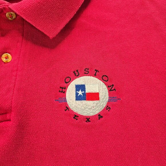 Houston Texas Polo Shirt Mens 2XL Red Short Sleeve Vintage Embroidered Golf Ball - Picture 2 of 7